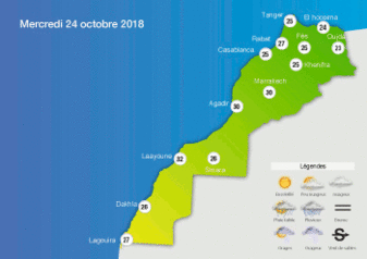 Prévisions météorologiques pour la journée du mercredi 24 octobre 2018